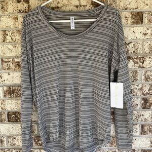 Athleta Gray Striped Long Sleeve Tee